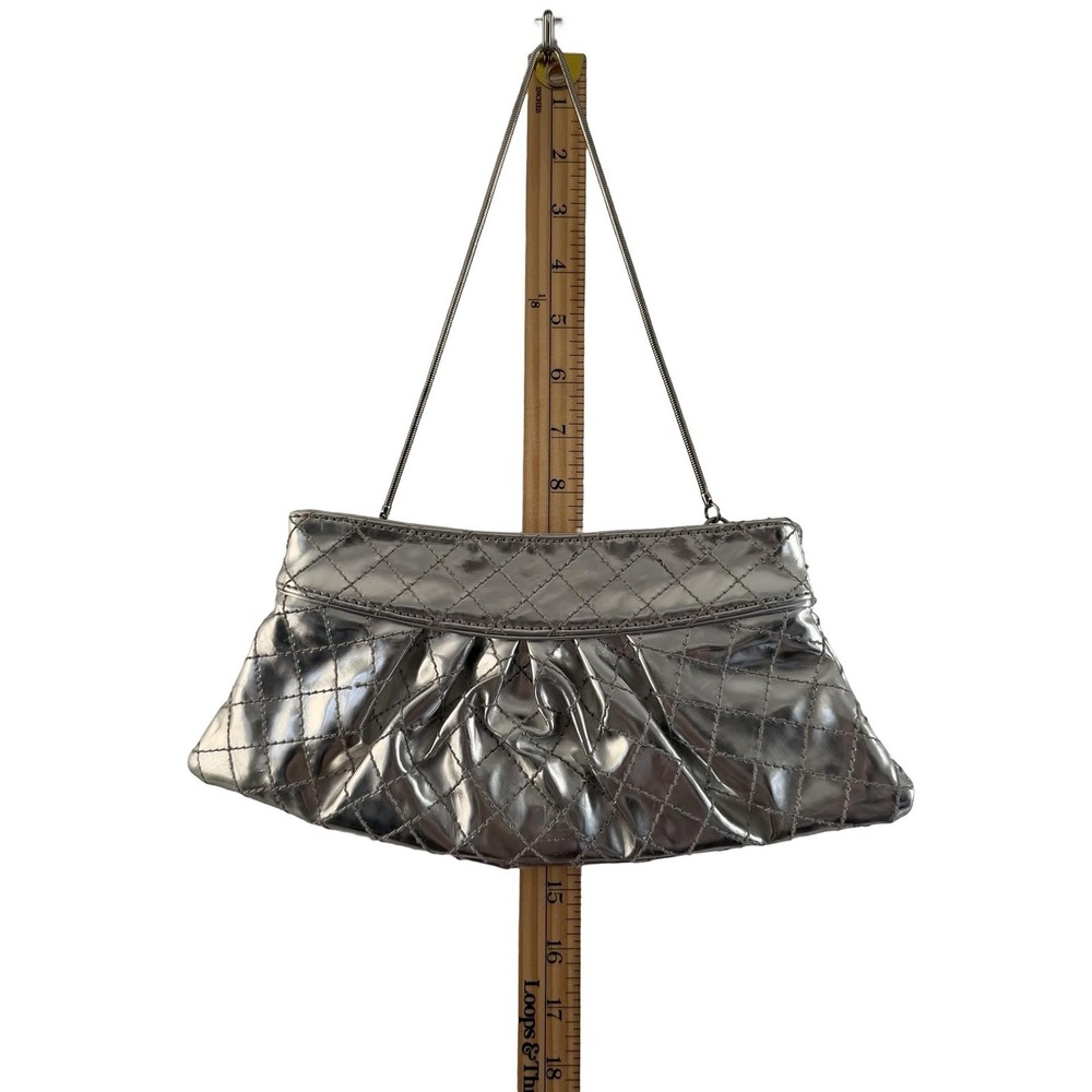 Steve Madden Quilted Shoulder Bag Womens Silver Metallic Evening Purse - Picture 14 of 15